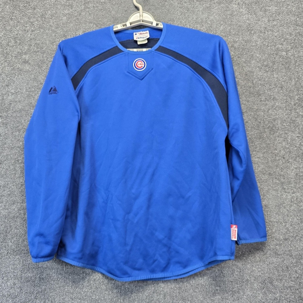 Chicago Cubs Jacket Mens Large Blue MLB Baseball Pullover Therma Base Majestic